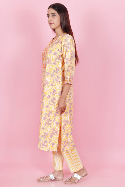 Bizzy Lizzy Kurta And Pant Set With Kota Dupatta In Block Print